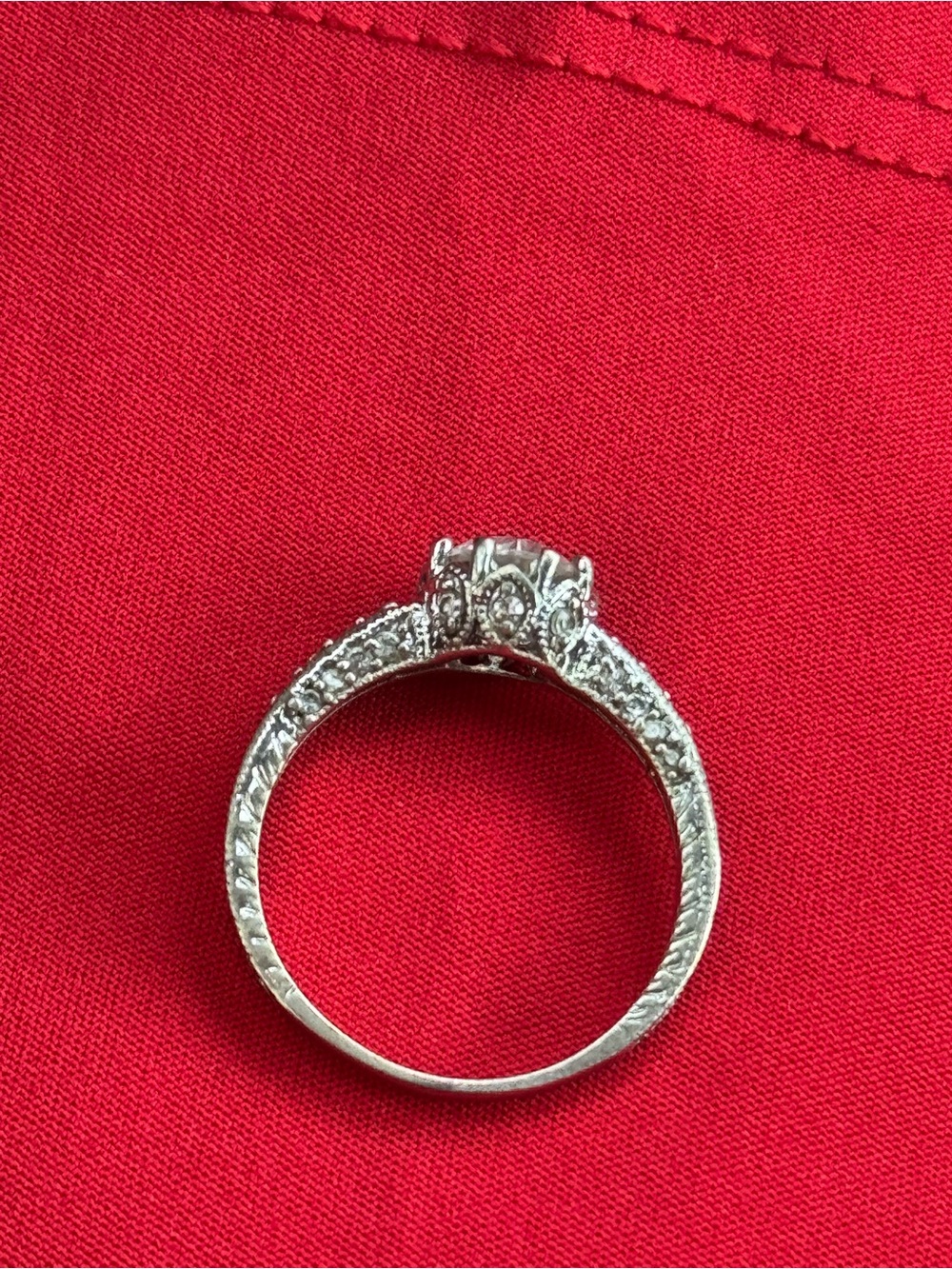 Silver Vintage-Style Diamond Halo Engagement Ring - Silver
